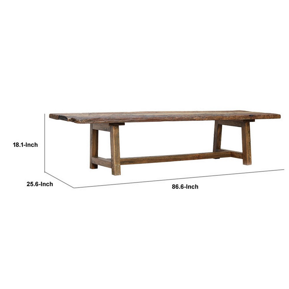 Benjara 87 Inch Wood Coffee Table, Rectangular Top, Trestle Legs, Brown
