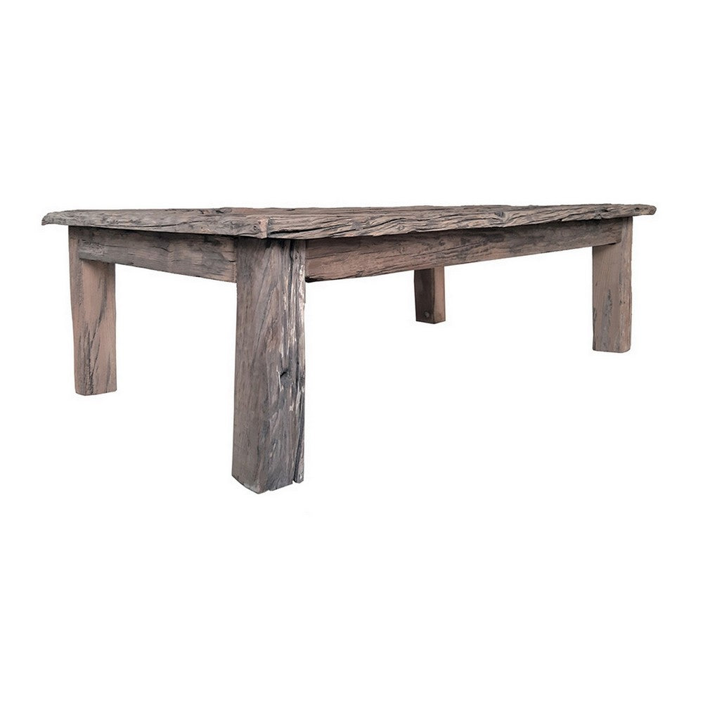 Benjara 59 Inch Rustic Coffee Table, Rectangular Top, Old Antique Wood, Brown