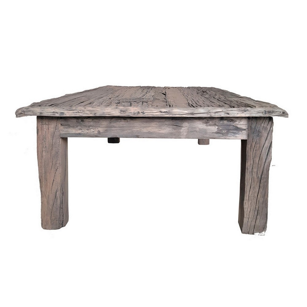 Benjara 59 Inch Rustic Coffee Table, Rectangular Top, Old Antique Wood, Brown