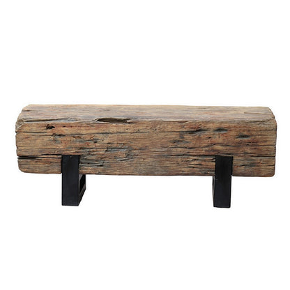 Benjara 47 Inch Accent Bench, Log Design Solid Wood Seat, Classic Brown Finish