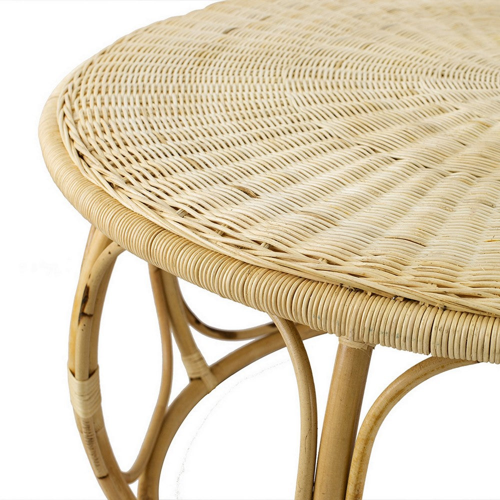 Benjara 32, 40 Inch Coffee Table Set of 2, Round Tops, Handwoven Rattan, Brown