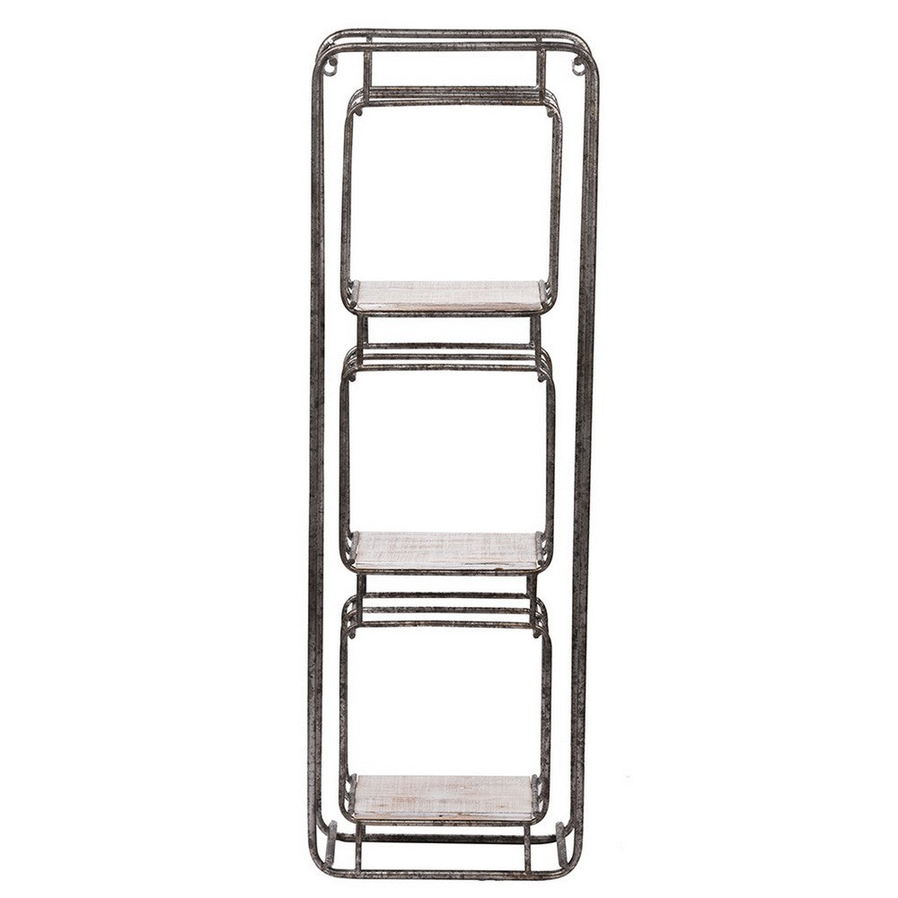 Benjara 36 Inch Shelves Set of 2, 3 Tier Design, Iron Frame, Wood, Gray Finish