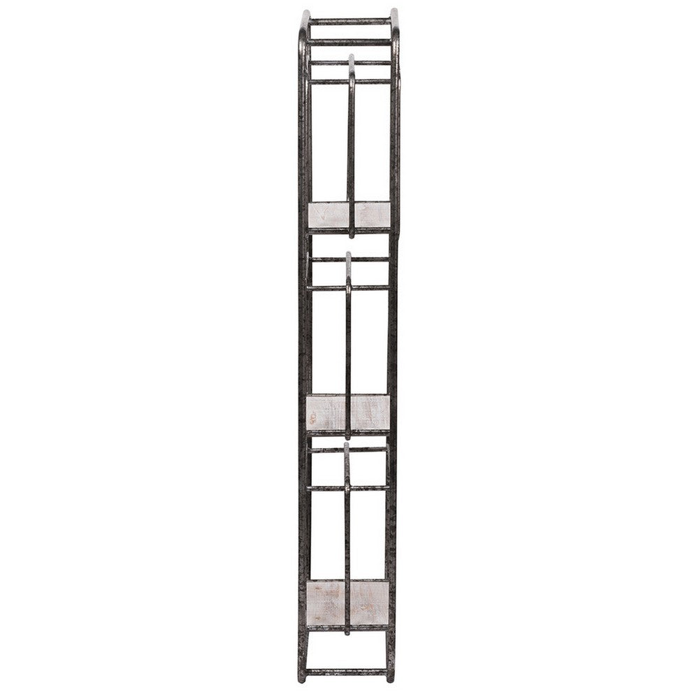 Benjara 36 Inch Shelves Set of 2, 3 Tier Design, Iron Frame, Wood, Gray Finish
