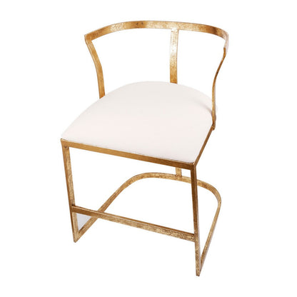 Benjara 20 Inch Curved Accent Chair, Padded Seat, Open Metal Frame, Gold, White