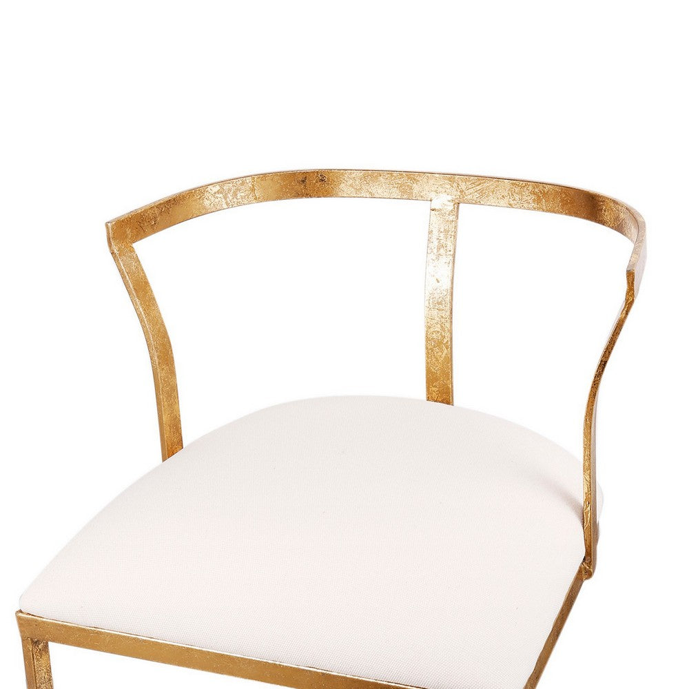 Benjara 20 Inch Curved Accent Chair, Padded Seat, Open Metal Frame, Gold, White