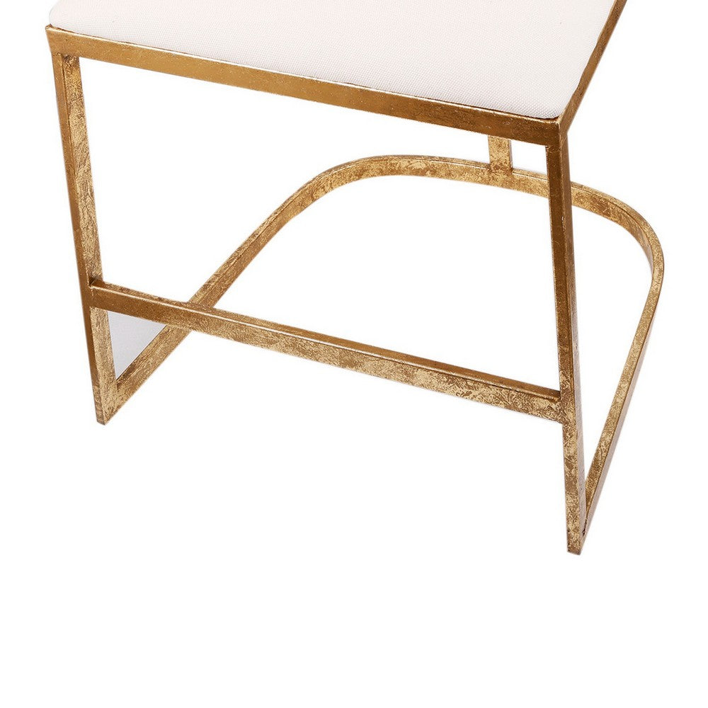 Benjara 20 Inch Curved Accent Chair, Padded Seat, Open Metal Frame, Gold, White