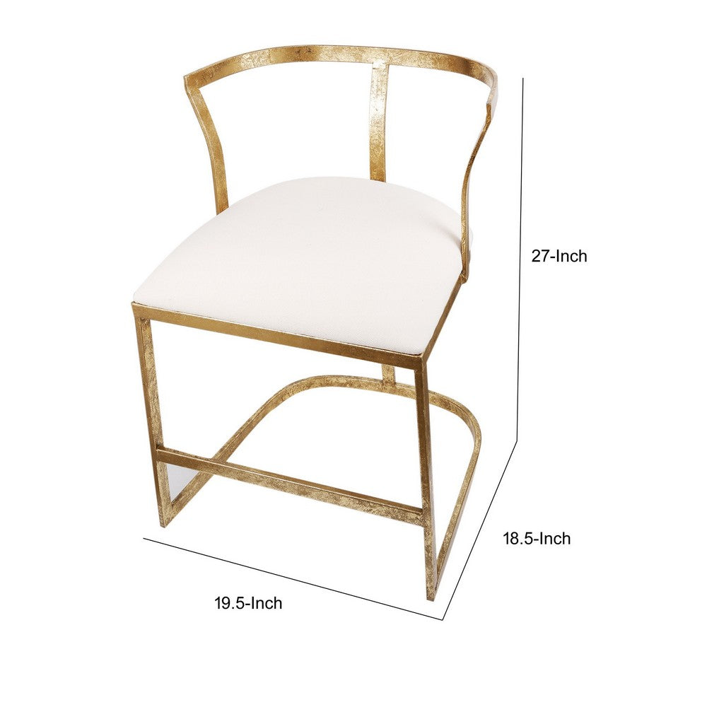 Benjara 20 Inch Curved Accent Chair, Padded Seat, Open Metal Frame, Gold, White