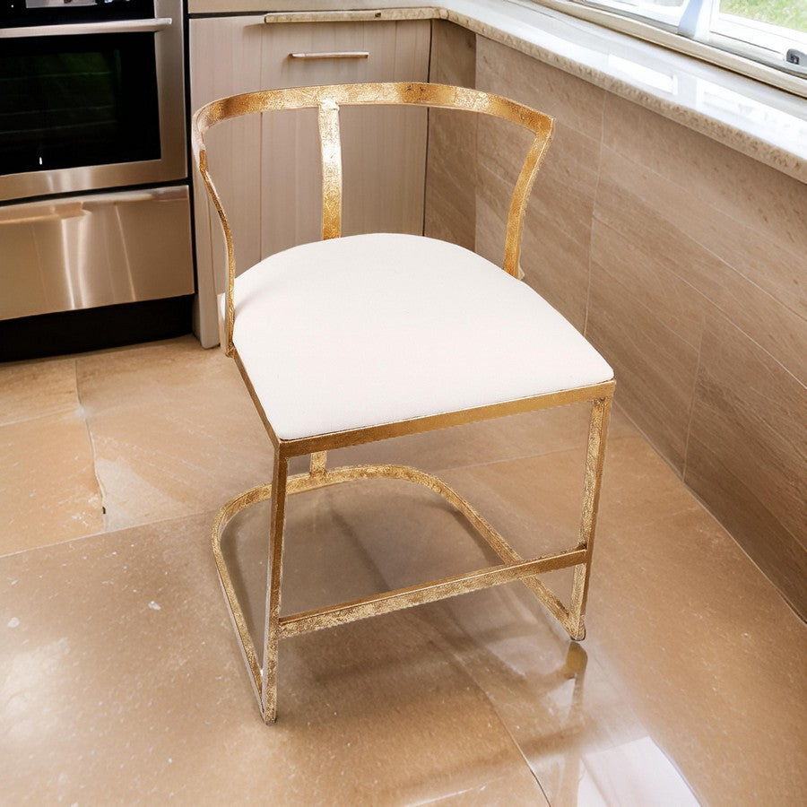 Benjara 20 Inch Curved Accent Chair, Padded Seat, Open Metal Frame, Gold, White