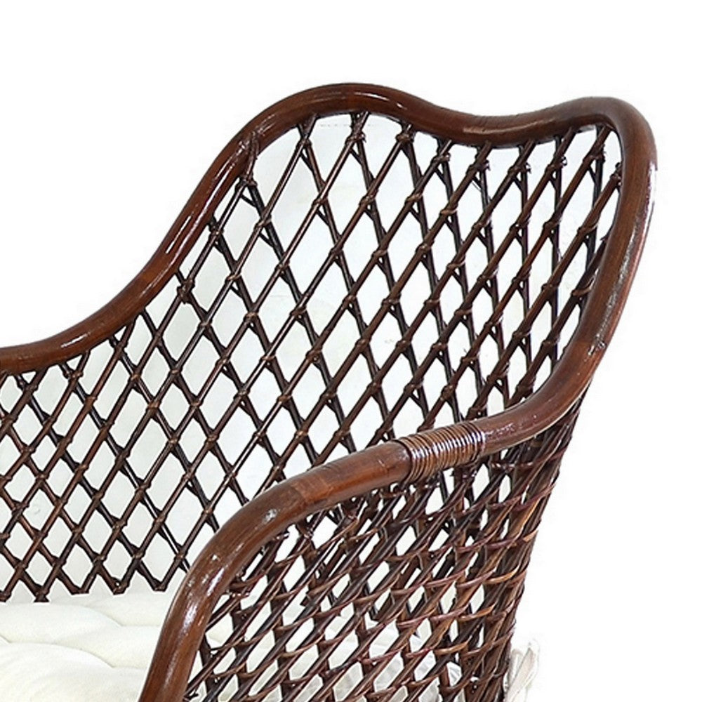 Benjara 25 Inch Palapa Side Chair, Cushion, Rattan Cane, Iron Legs, White, Black
