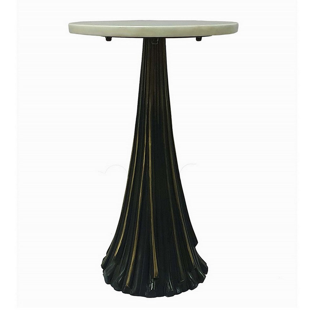 Benjara 18 Inch Side Drink Table, Tall Tassel Frame, Round Top, Metal, Black, White