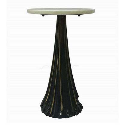 Benjara 18 Inch Side Drink Table, Tall Tassel Frame, Round Top, Metal, Black, White