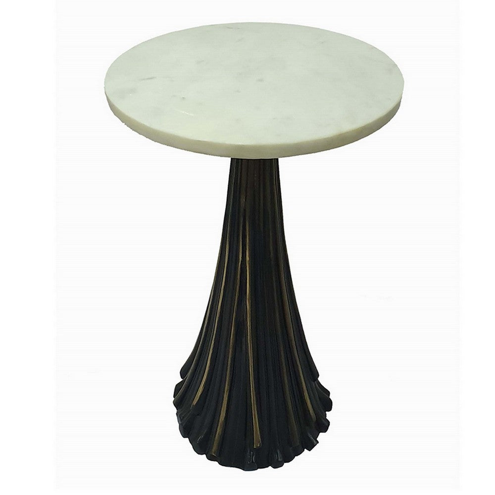 Benjara 18 Inch Side Drink Table, Tall Tassel Frame, Round Top, Metal, Black, White