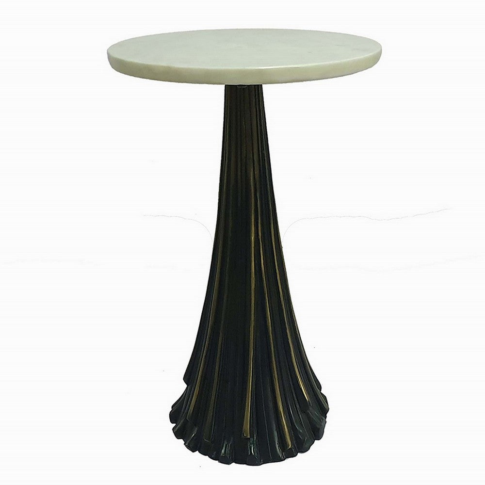 Benjara 18 Inch Side Drink Table, Tall Tassel Frame, Round Top, Metal, Black, White