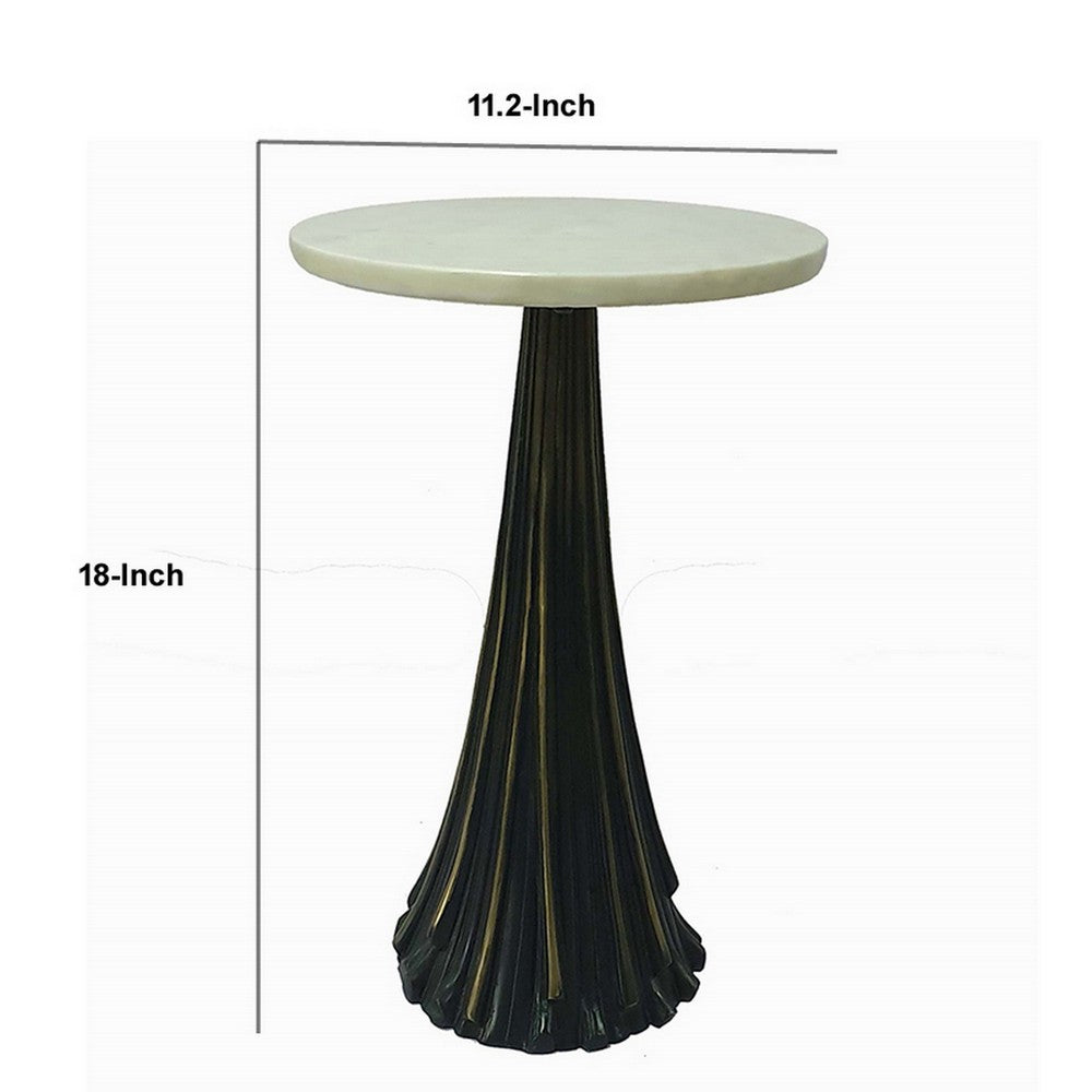 Benjara 18 Inch Side Drink Table, Tall Tassel Frame, Round Top, Metal, Black, White