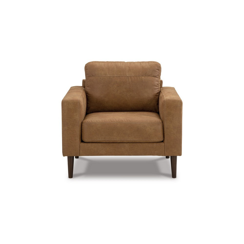 Benjara Tely 36 Inch Accent Chair, Transitional, Soft Caramel Brown Faux Leather
