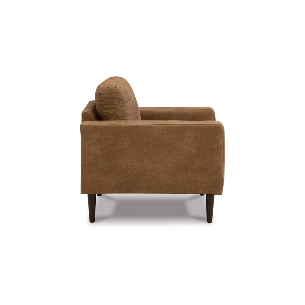 Benjara Tely 36 Inch Accent Chair, Transitional, Soft Caramel Brown Faux Leather