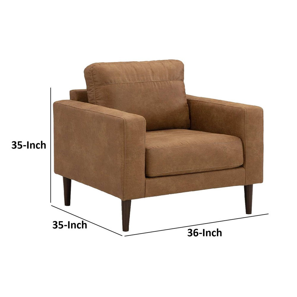 Benjara Tely 36 Inch Accent Chair, Transitional, Soft Caramel Brown Faux Leather