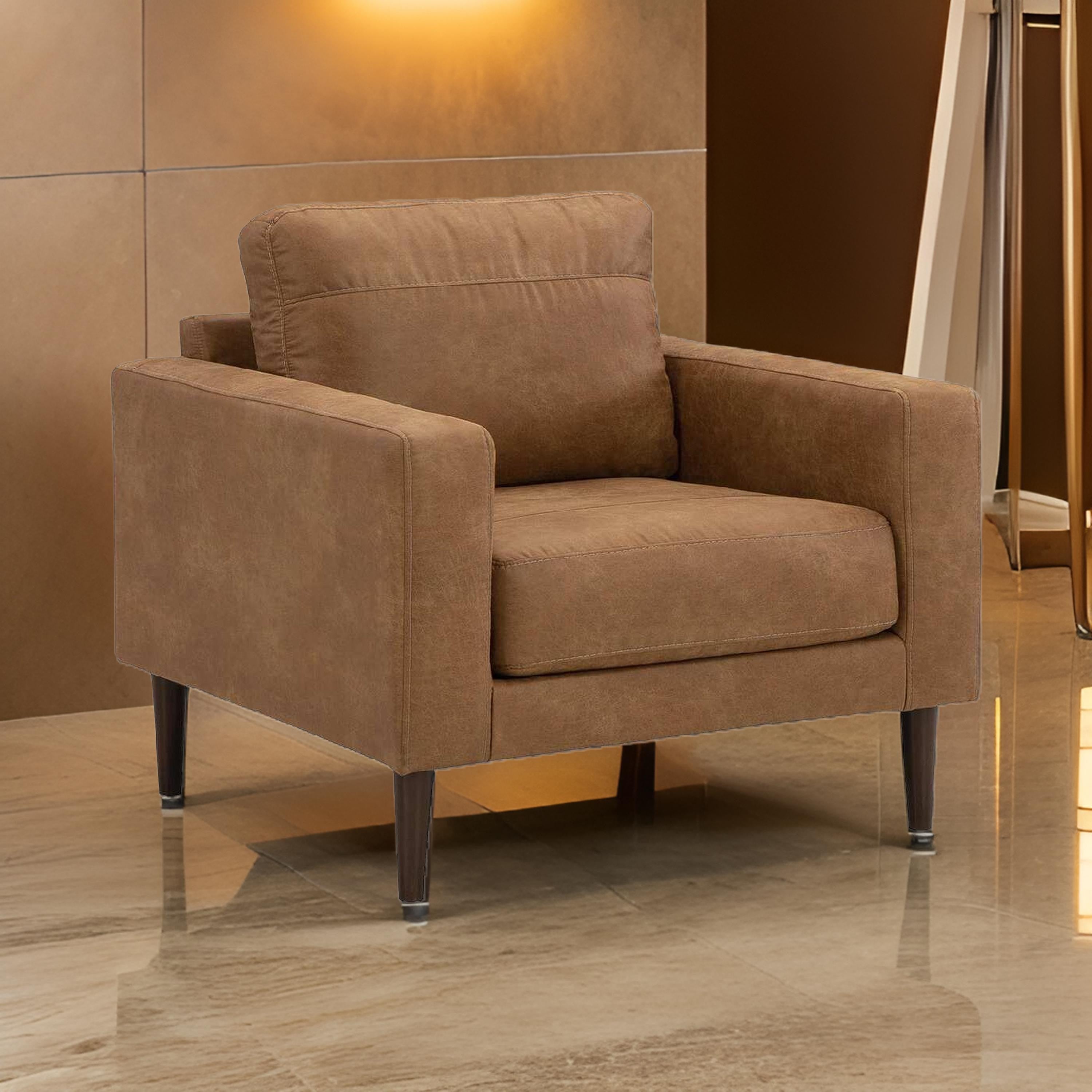 Benjara Tely 36 Inch Accent Chair, Transitional, Soft Caramel Brown Faux Leather