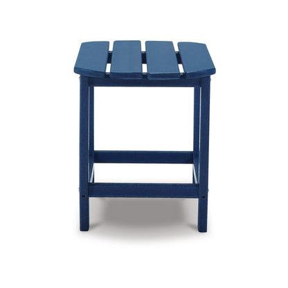 Benjara Suen 19 Inch End Table, Outdoor Blue Polyethylene Slatted Top, Steel Frame