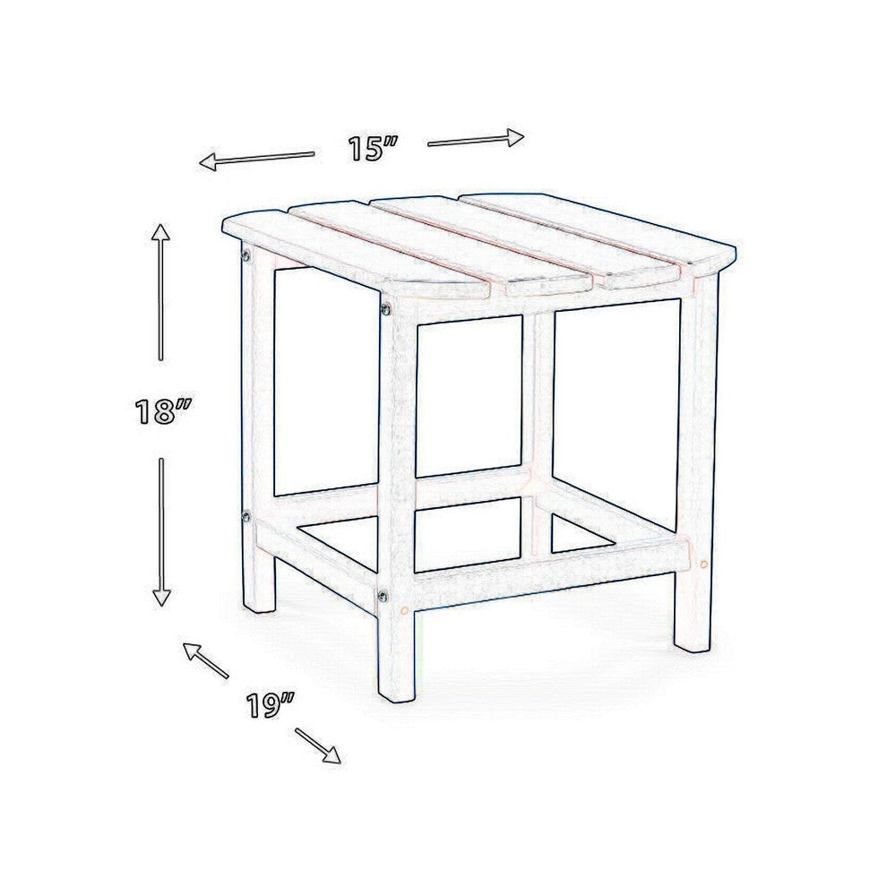 Benjara Suen 19 Inch End Table, Outdoor Blue Polyethylene Slatted Top, Steel Frame