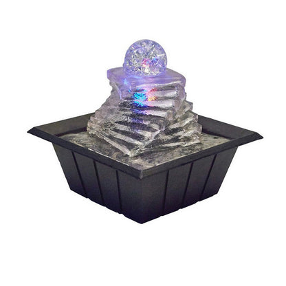 Benjara Sumi 8 Inch Spiral Ice Tabletop Water Fountain, Glass Ball Multicolor Black