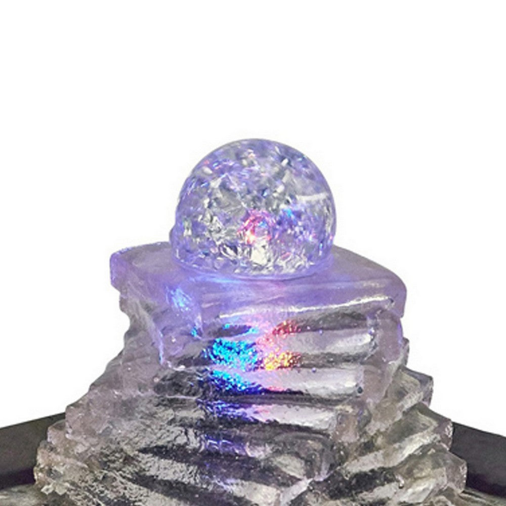 Benjara Sumi 8 Inch Spiral Ice Tabletop Water Fountain, Glass Ball Multicolor Black
