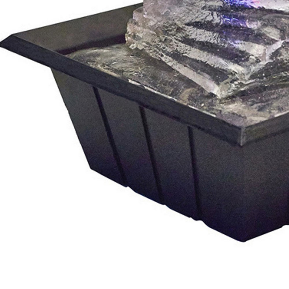 Benjara Sumi 8 Inch Spiral Ice Tabletop Water Fountain, Glass Ball Multicolor Black