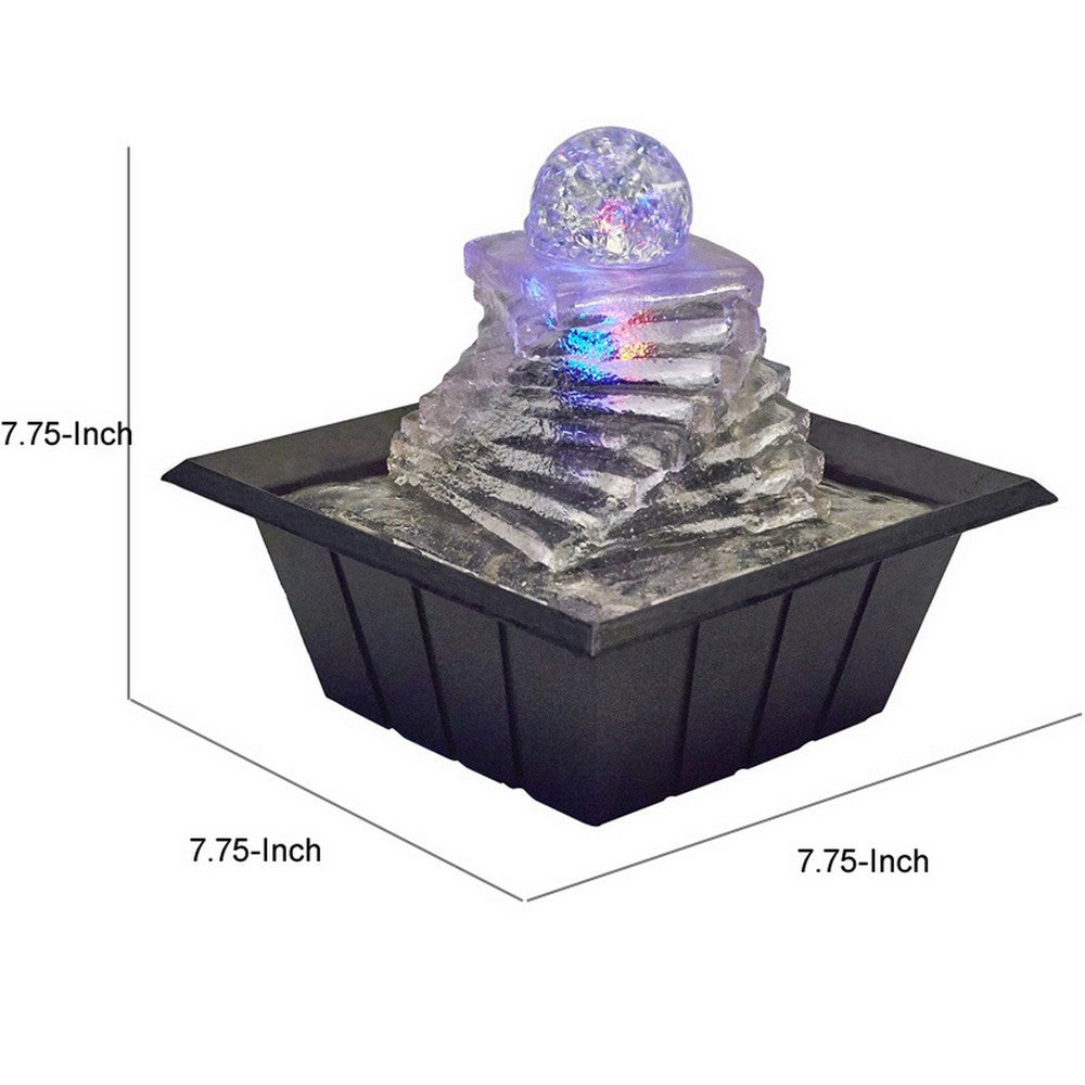 Benjara Sumi 8 Inch Spiral Ice Tabletop Water Fountain, Glass Ball Multicolor Black
