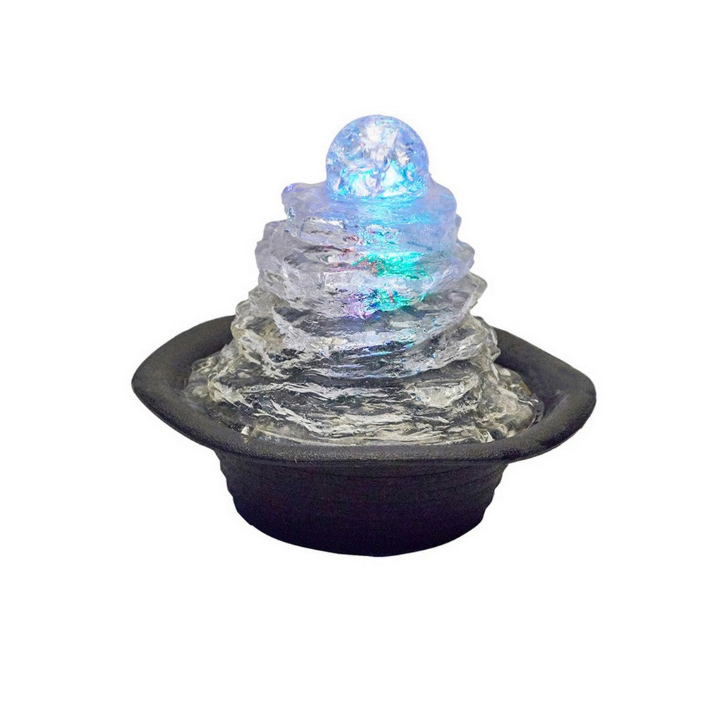 Benjara Sumi 9 Inch Ice Tabletop Water Fountain, Rock Climb Glass Ball, Multicolor