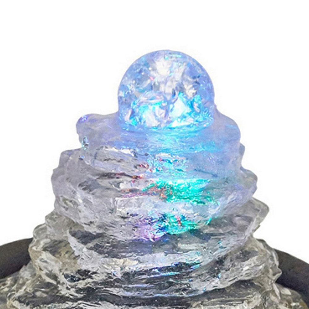 Benjara Sumi 9 Inch Ice Tabletop Water Fountain, Rock Climb Glass Ball, Multicolor