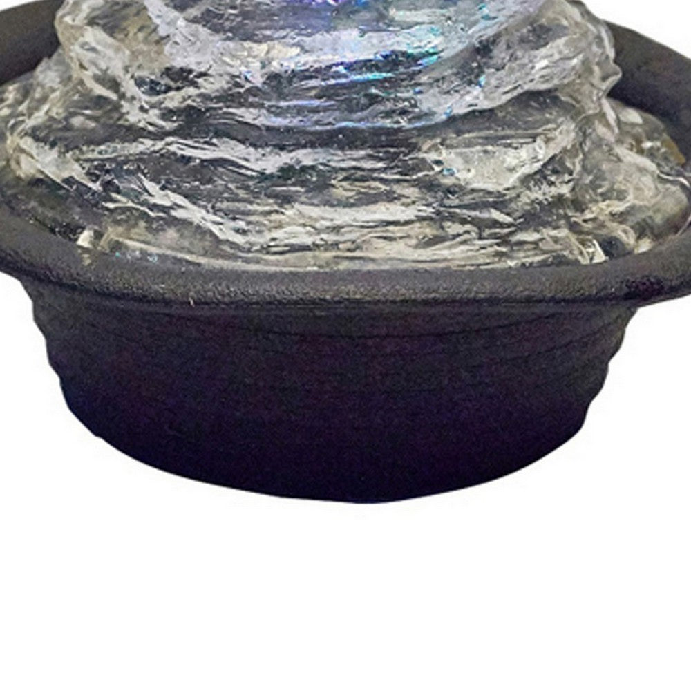 Benjara Sumi 9 Inch Ice Tabletop Water Fountain, Rock Climb Glass Ball, Multicolor