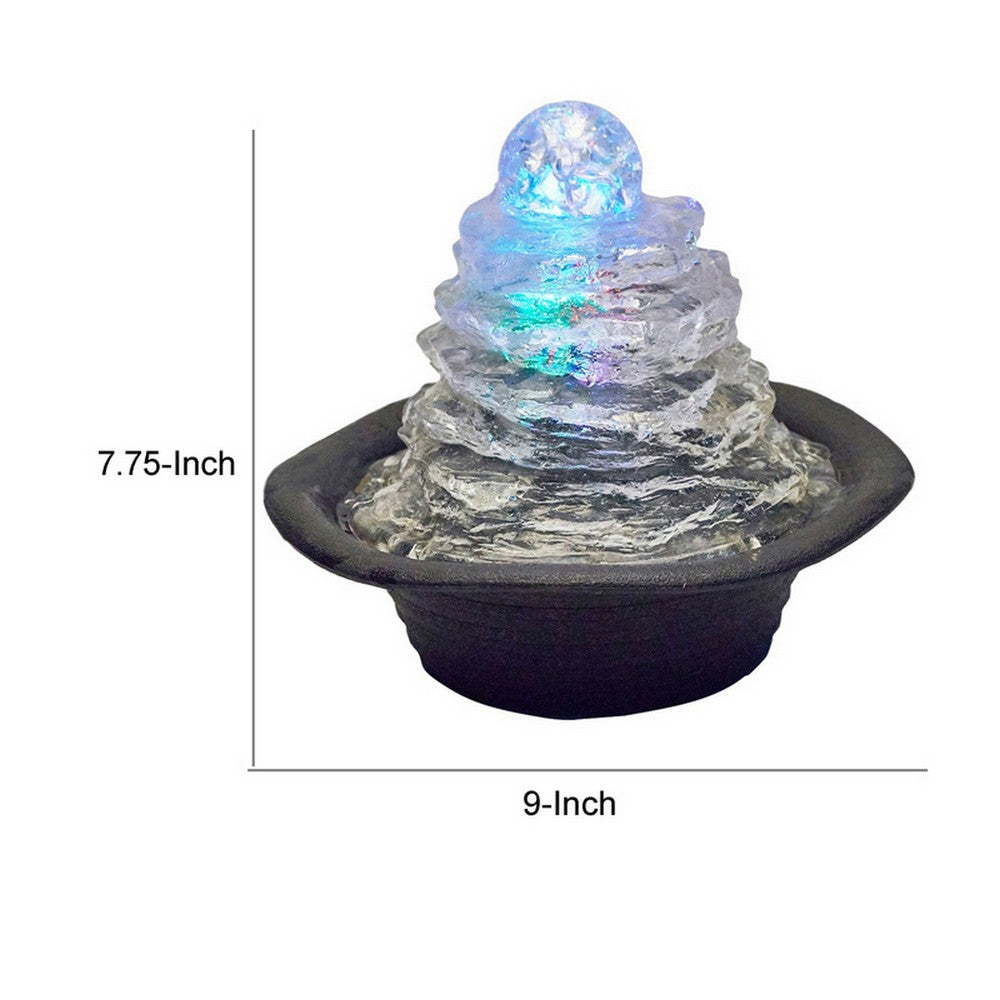 Benjara Sumi 9 Inch Ice Tabletop Water Fountain, Rock Climb Glass Ball, Multicolor