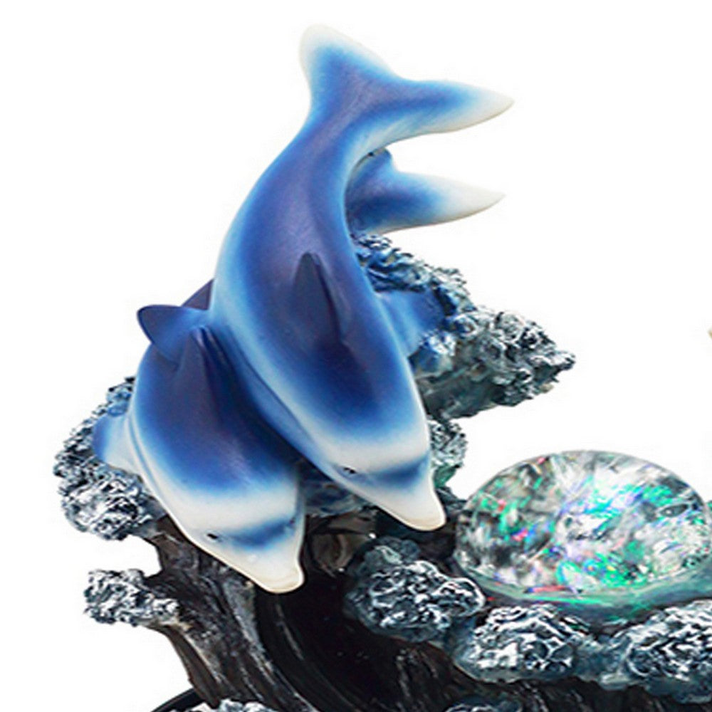 Benjara Eci 11 Inch Dolphin Tabletop Water Fountain, LED Light, Painted Multicolor