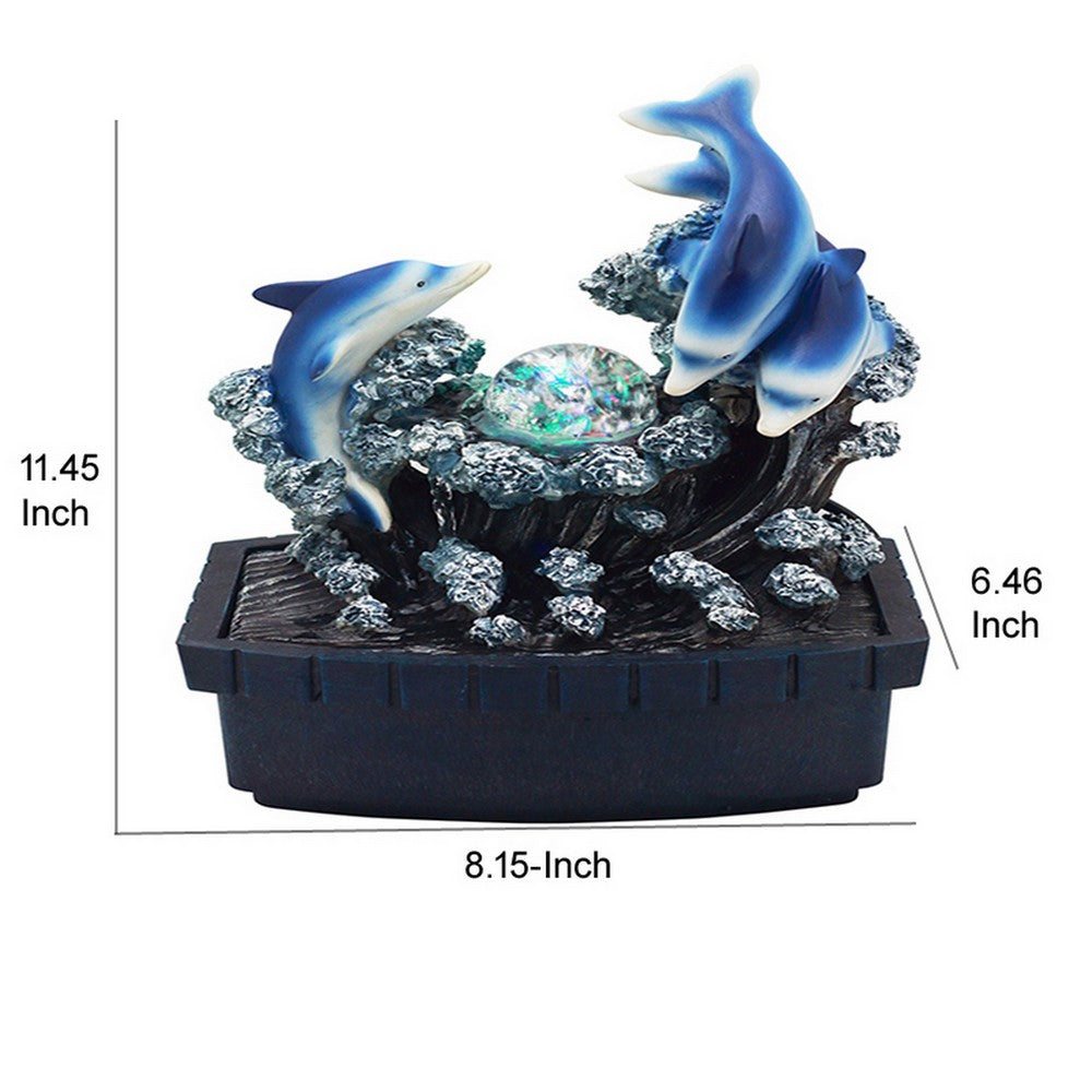 Benjara Eci 11 Inch Dolphin Tabletop Water Fountain, LED Light, Painted Multicolor