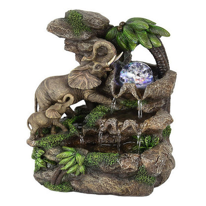 Benjara Eci 11 Inch Elephant Tabletop Water Fountain, Crystal LED Light, Multicolor