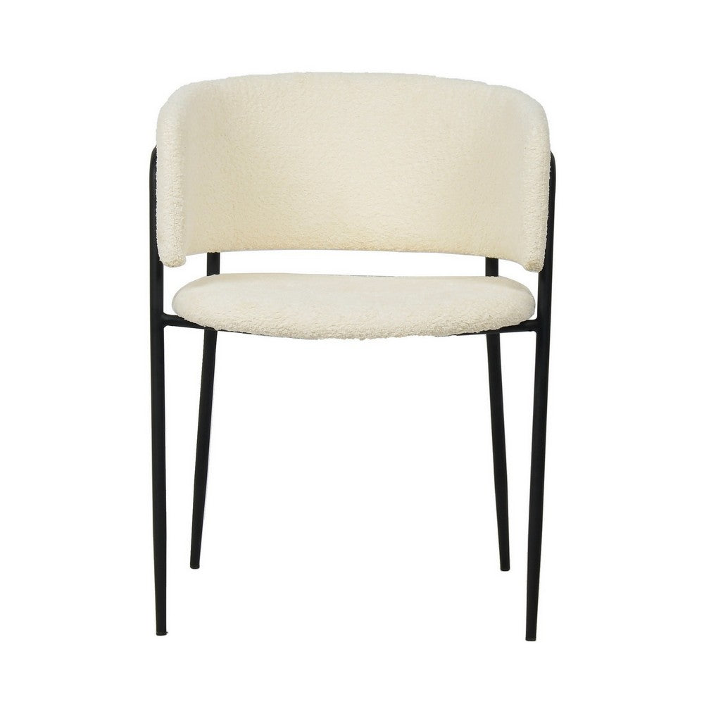 Benjara 22 Inch Dining Chair Set of 2, Round Backrest, White Textured Fabric