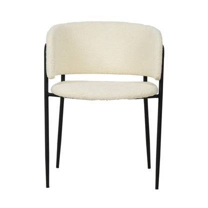 Benjara 22 Inch Dining Chair Set of 2, Round Backrest, White Textured Fabric