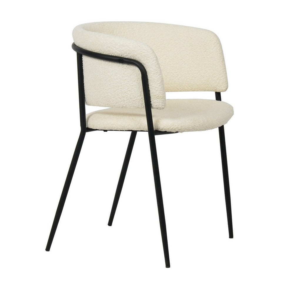 Benjara 22 Inch Dining Chair Set of 2, Round Backrest, White Textured Fabric