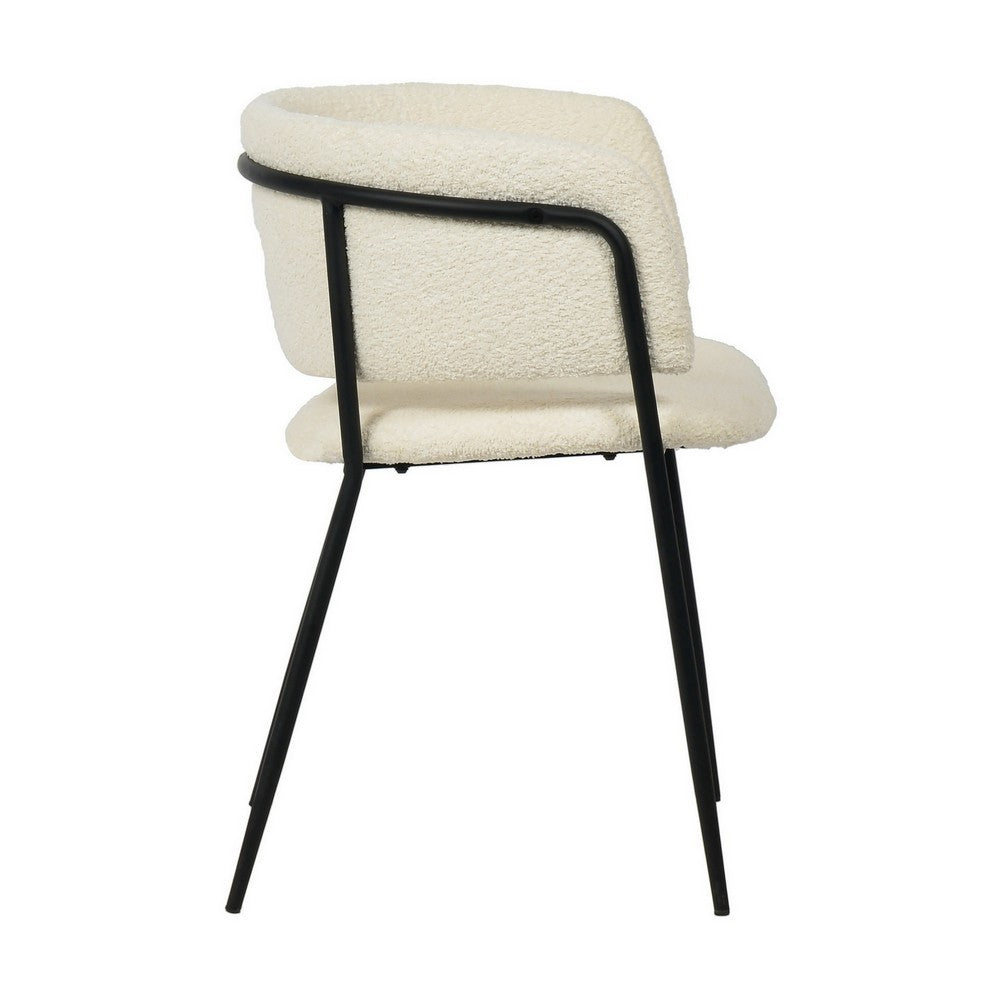 Benjara 22 Inch Dining Chair Set of 2, Round Backrest, White Textured Fabric