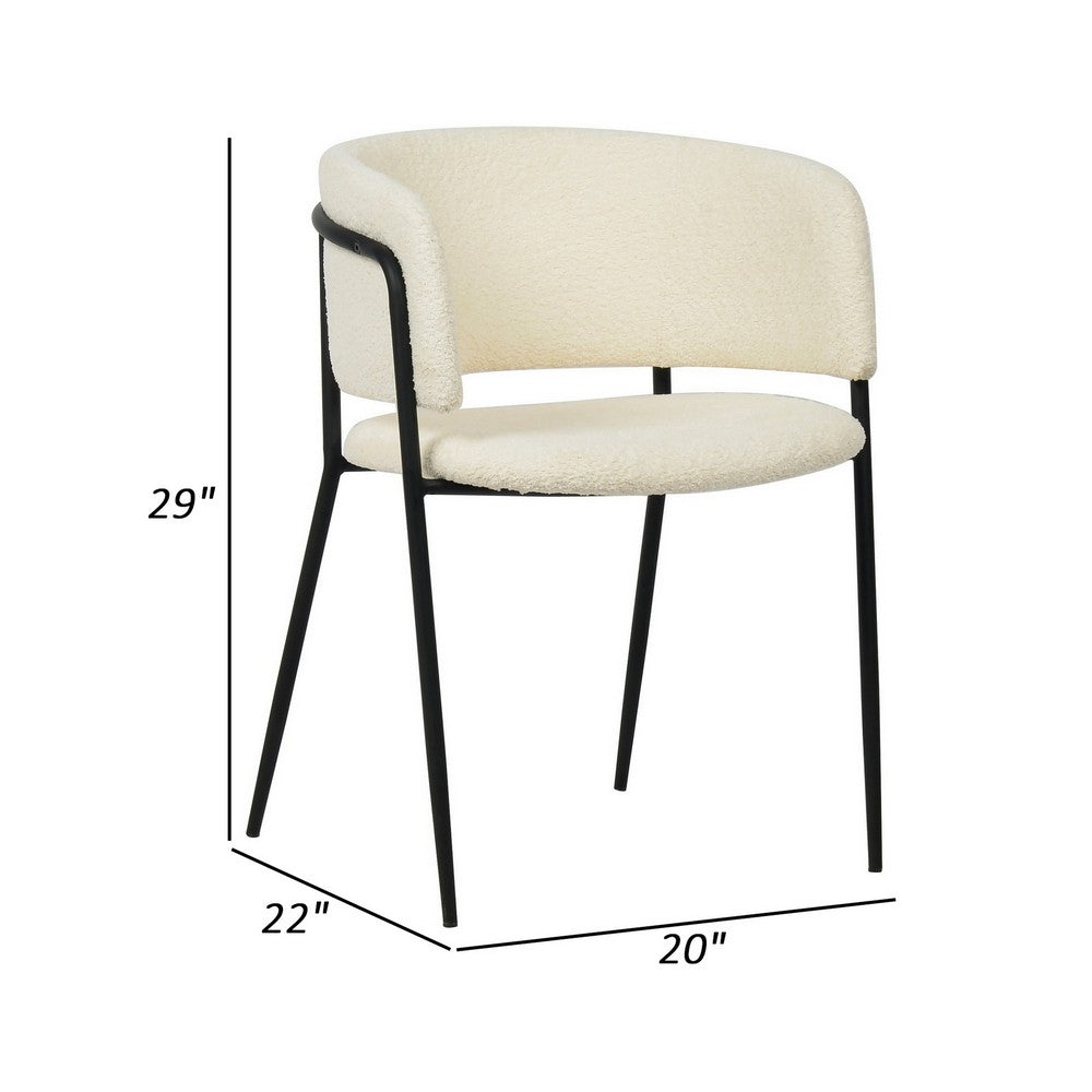 Benjara 22 Inch Dining Chair Set of 2, Round Backrest, White Textured Fabric