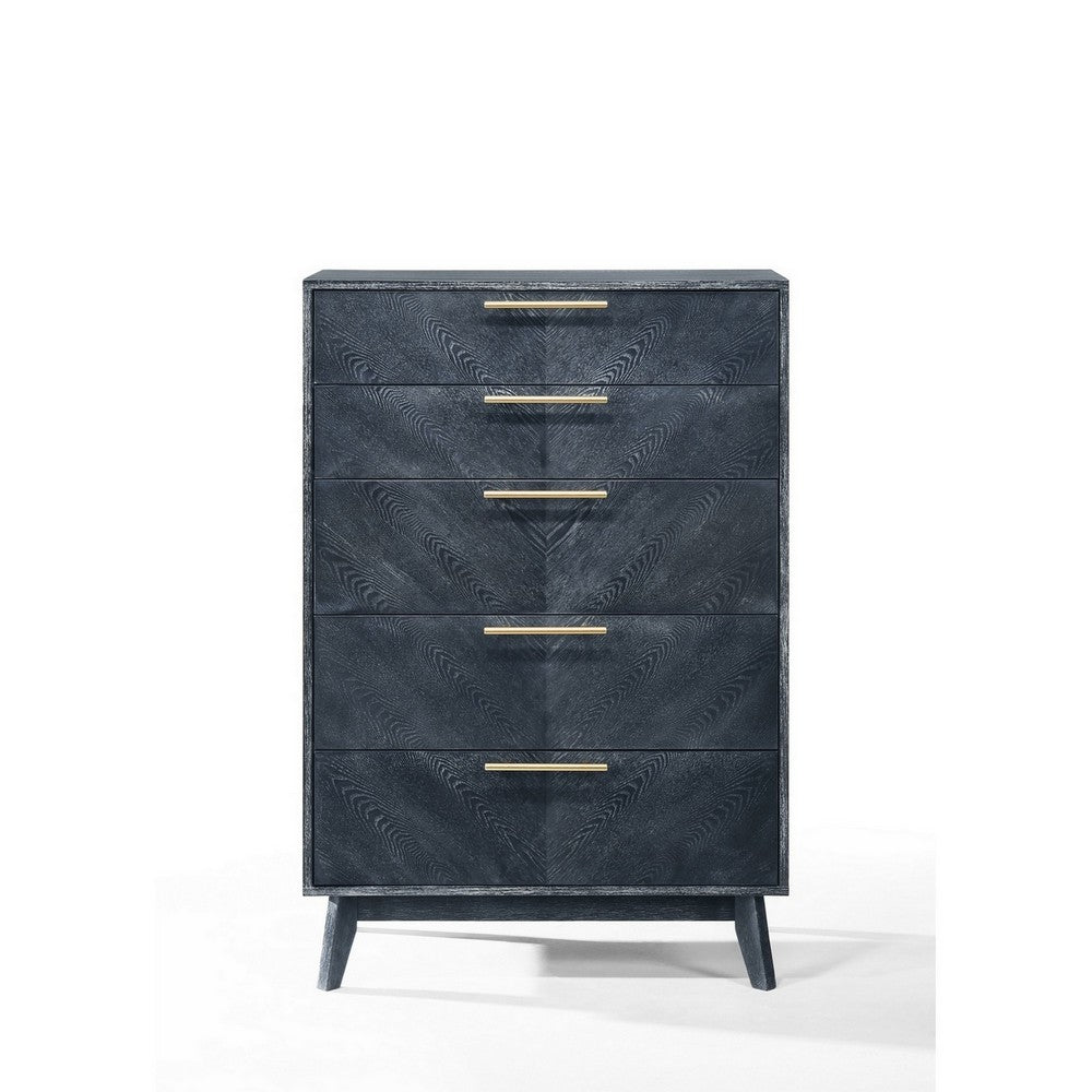 Benjara Cid Coy 47 Inch Tall Dresser Chest, 5 Drawer, Gold Metal, Ash Gray Wood