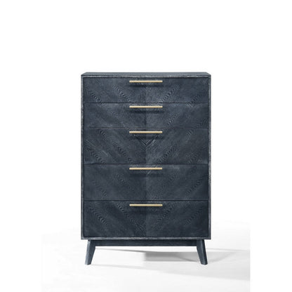 Benjara Cid Coy 47 Inch Tall Dresser Chest, 5 Drawer, Gold Metal, Ash Gray Wood