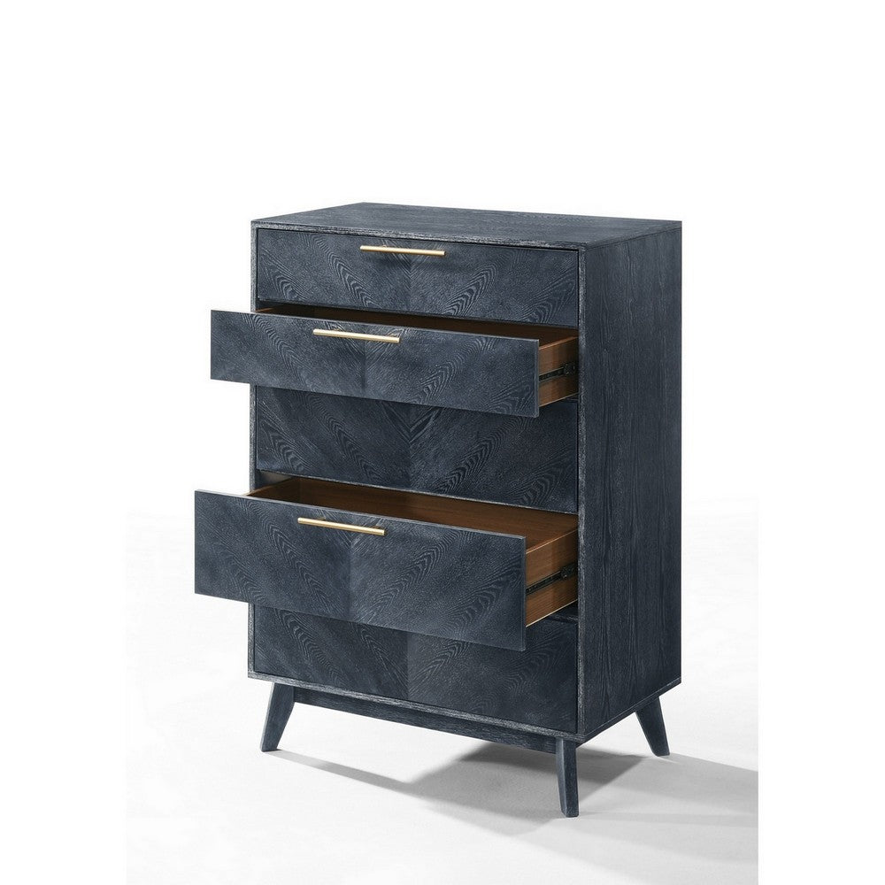 Benjara Cid Coy 47 Inch Tall Dresser Chest, 5 Drawer, Gold Metal, Ash Gray Wood