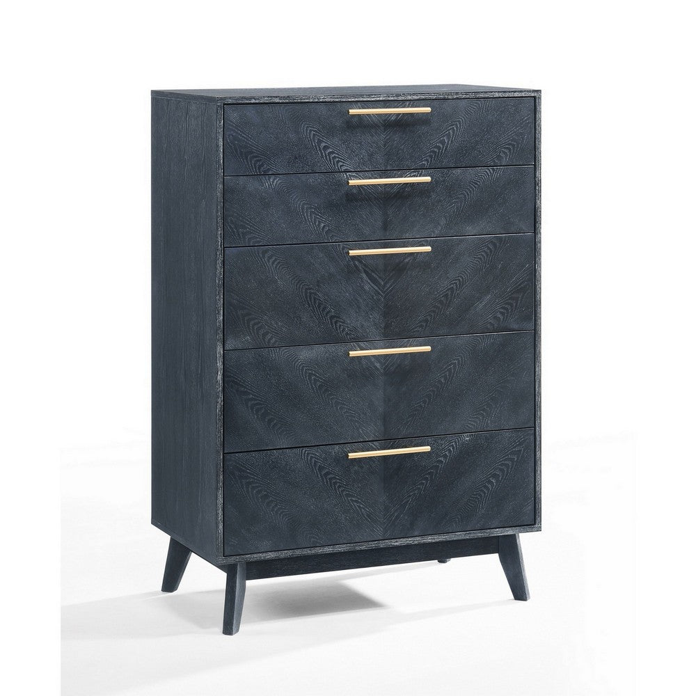 Benjara Cid Coy 47 Inch Tall Dresser Chest, 5 Drawer, Gold Metal, Ash Gray Wood