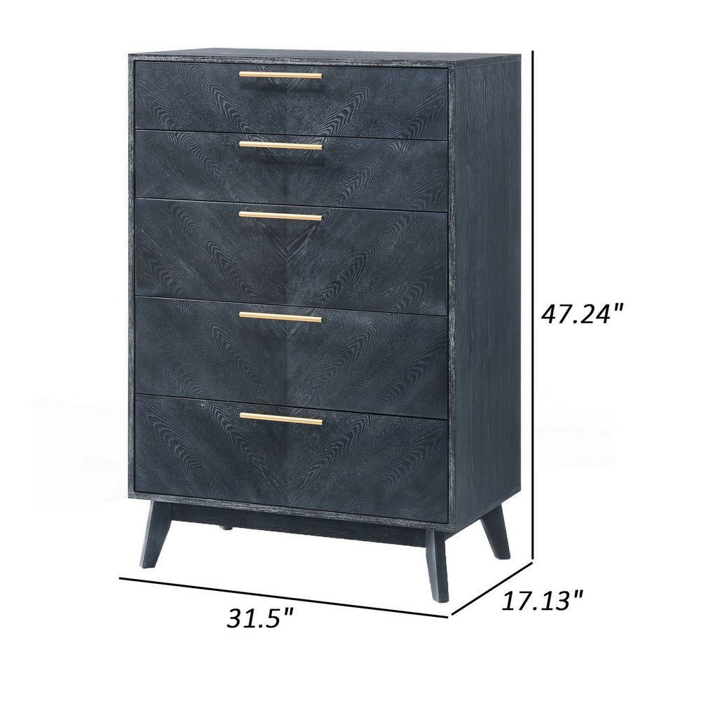 Benjara Cid Coy 47 Inch Tall Dresser Chest, 5 Drawer, Gold Metal, Ash Gray Wood