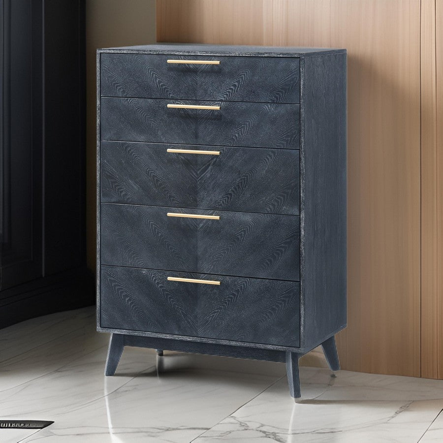 Benjara Cid Coy 47 Inch Tall Dresser Chest, 5 Drawer, Gold Metal, Ash Gray Wood