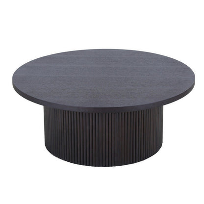 Benjara Cid Cue 35 Inch Coffee Table, Tambour Pedestal Base Black Ash Veneer Finish