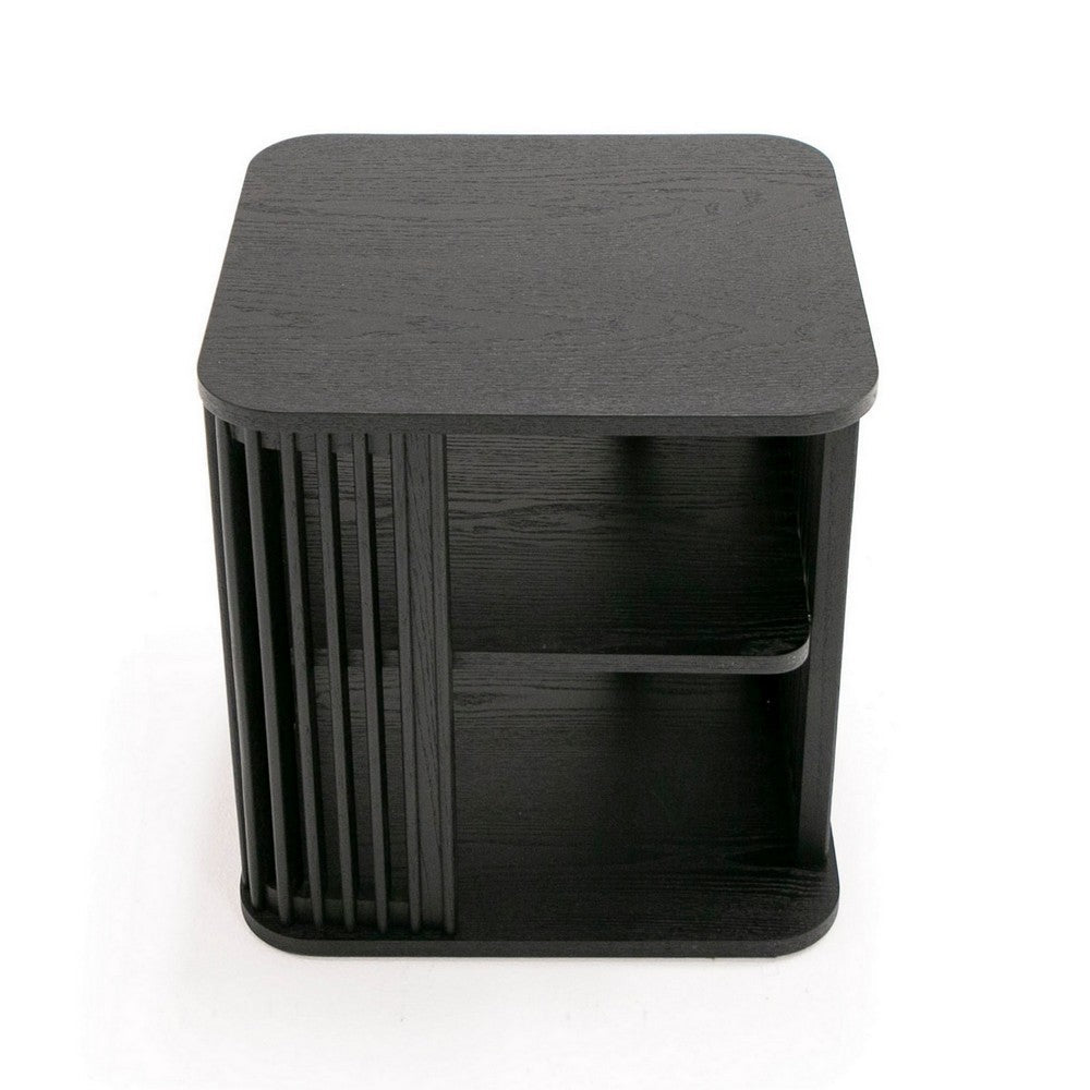 Benjara 19 Inch Side End Table, 3 Shelves, Modern Vertical Slats, Black Ash Wood