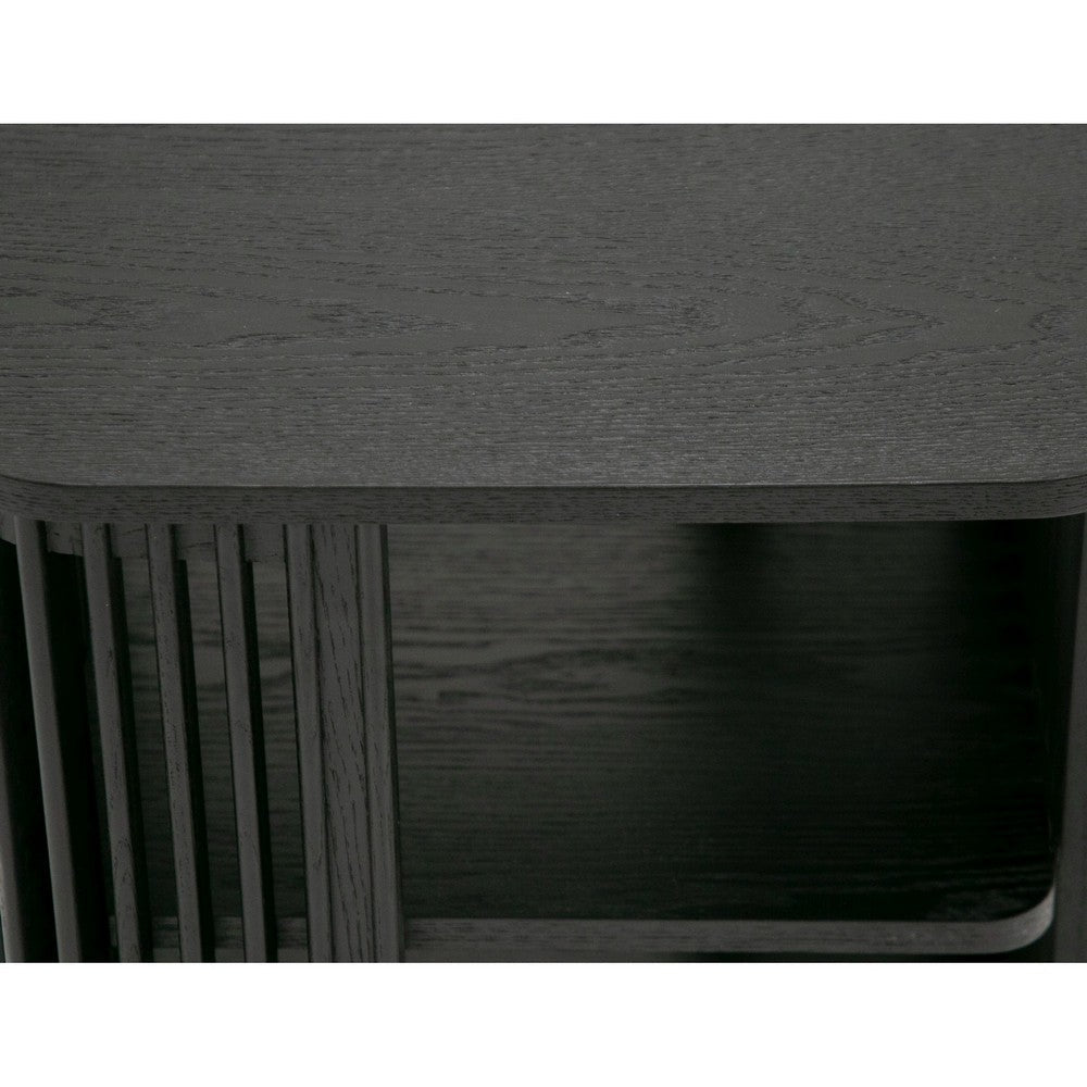Benjara 19 Inch Side End Table, 3 Shelves, Modern Vertical Slats, Black Ash Wood