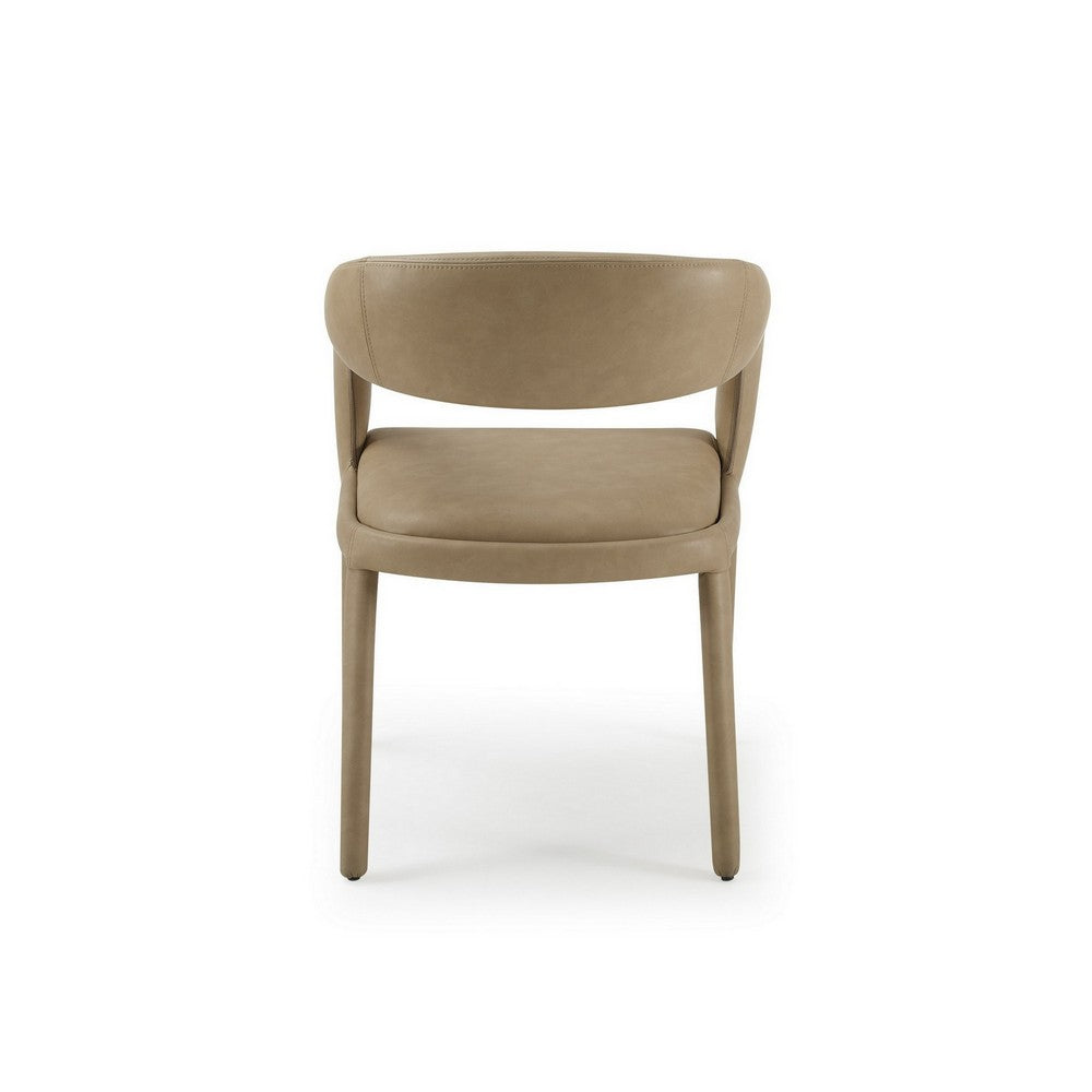 Benjara Cid Taya 24 Inch Dining Chair, Carved Back, Tapered Legs, Tan Faux Leather